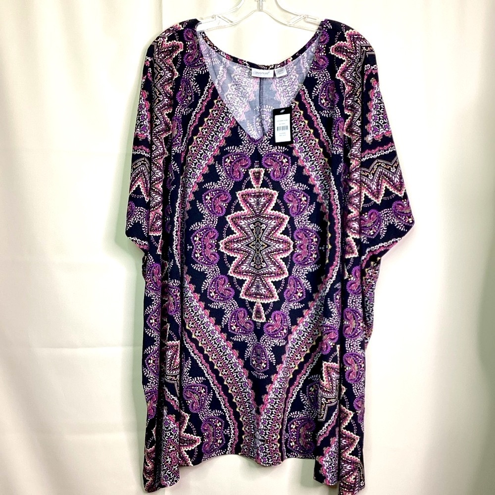 Avenue‎ Plus Size 22 24 Top Boxy Purple and Pink Tunic Blouse